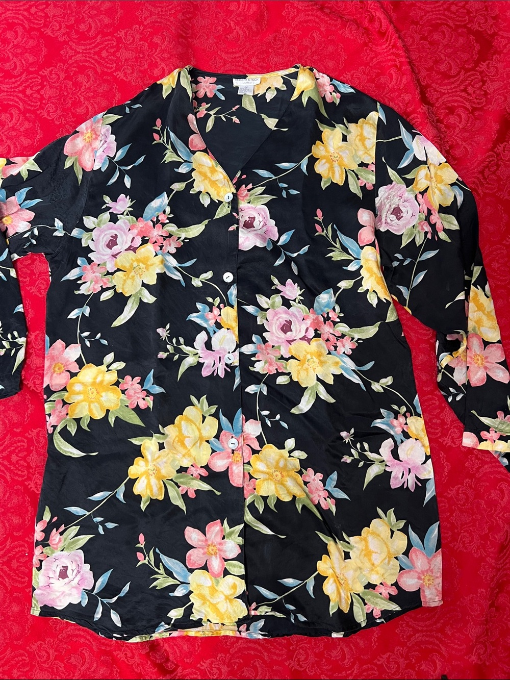 Floral Black Button-Down Casual Shirt - Women's Relaxed Fit